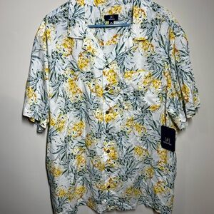 George Men's Floral Button Down Shirt - Yellow and Green